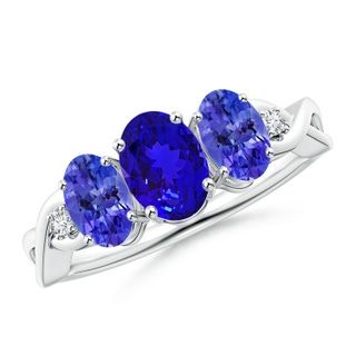 7x5mm AAAA Oval Tanzanite Three Stone Criss-Cross Ring in White Gold