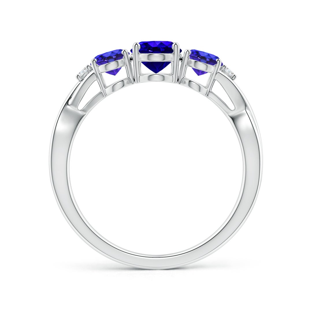 7x5mm AAAA Oval Tanzanite Three Stone Criss-Cross Ring in White Gold - side 2