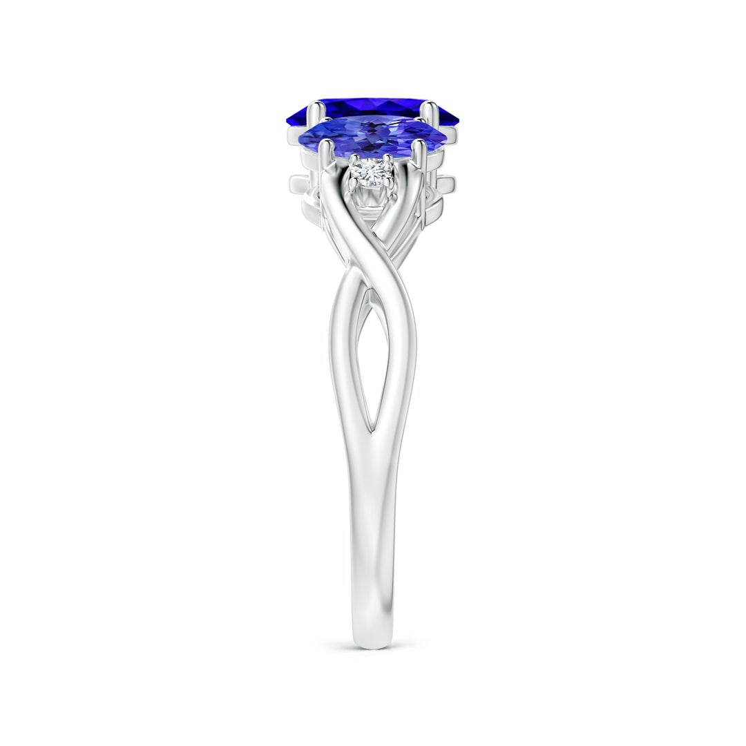 7x5mm AAAA Oval Tanzanite Three Stone Criss-Cross Ring in White Gold - side 3