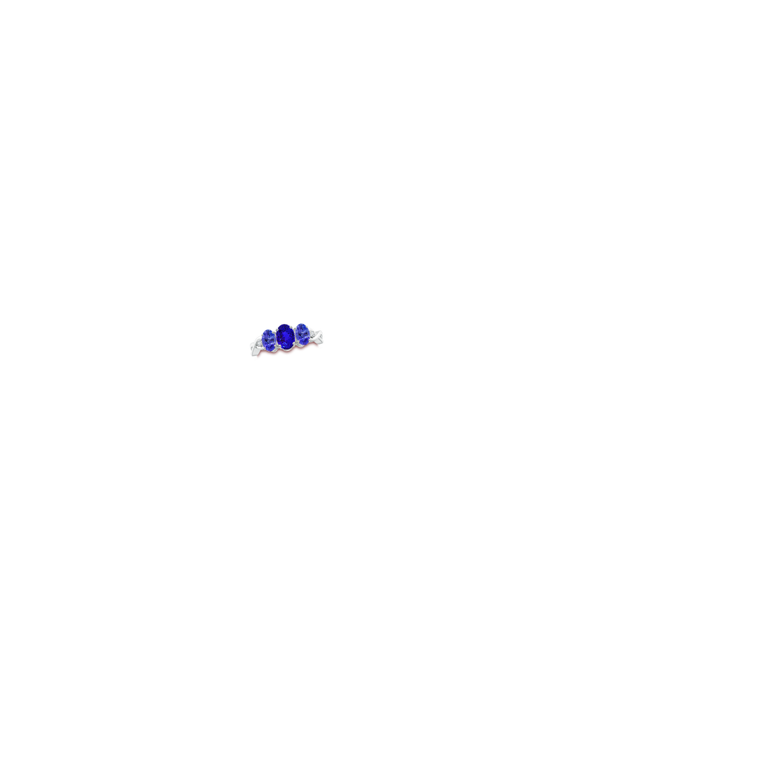 7x5mm AAAA Oval Tanzanite Three Stone Criss-Cross Ring in White Gold - body_hand