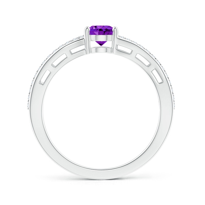 7x5mm AAA Solitaire Oval Amethyst Bypass Ring with Diamond Accents in White Gold product image