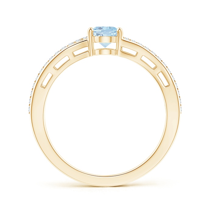 7x5mm A Solitaire Oval Aquamarine Bypass Ring with Diamond Accents in Yellow Gold side-1
