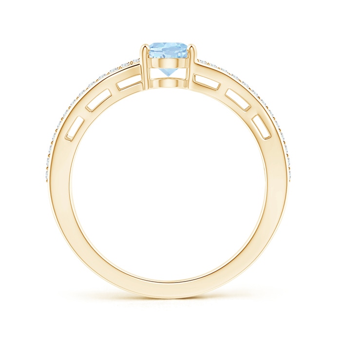 7x5mm AA Solitaire Oval Aquamarine Bypass Ring with Diamond Accents in Yellow Gold side-1