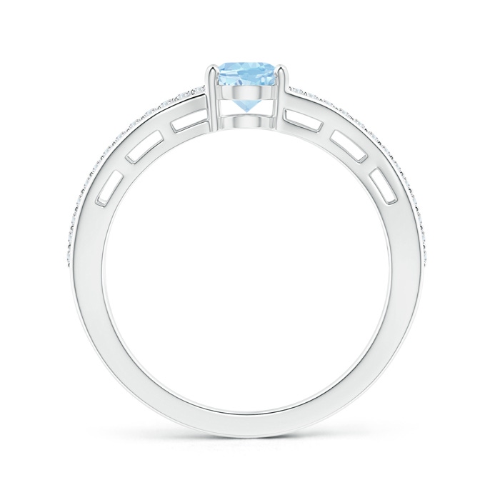 7x5mm AAA Solitaire Oval Aquamarine Bypass Ring with Diamond Accents in White Gold side-1