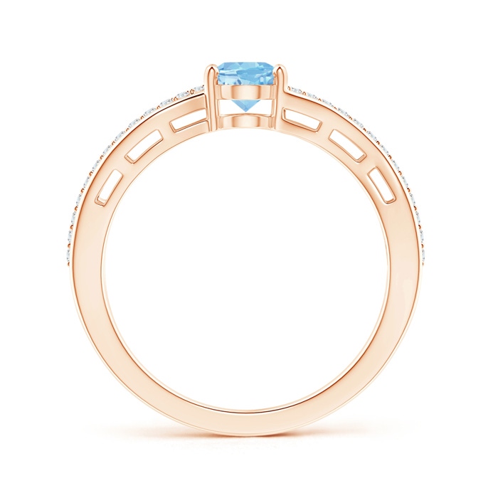 7x5mm AAAA Solitaire Oval Aquamarine Bypass Ring with Diamond Accents in Rose Gold side-1