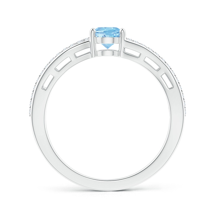 7x5mm AAAA Solitaire Oval Aquamarine Bypass Ring with Diamond Accents in White Gold Side-1