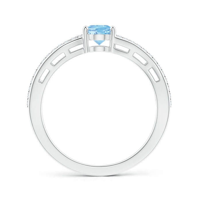 7x5mm AAAA Solitaire Oval Aquamarine Bypass Ring with Diamond Accents in White Gold side-1