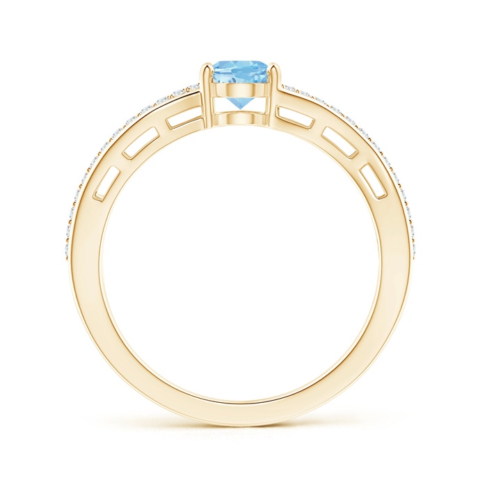 7x5mm AAAA Solitaire Oval Aquamarine Bypass Ring with Diamond Accents in Yellow Gold side-1