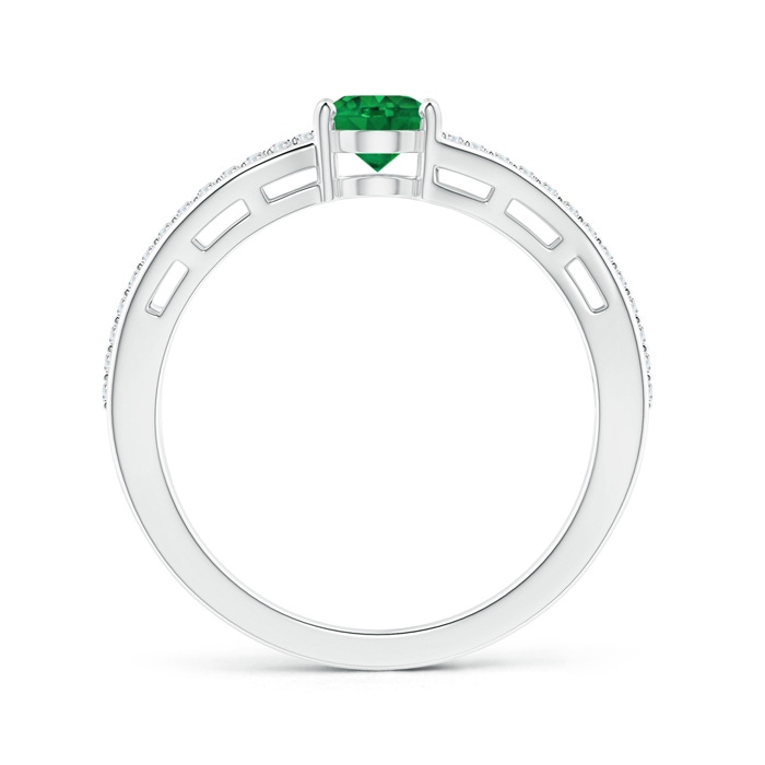 7x5mm AAA Solitaire Oval Emerald Bypass Ring with Diamond Accents in White Gold Side-1