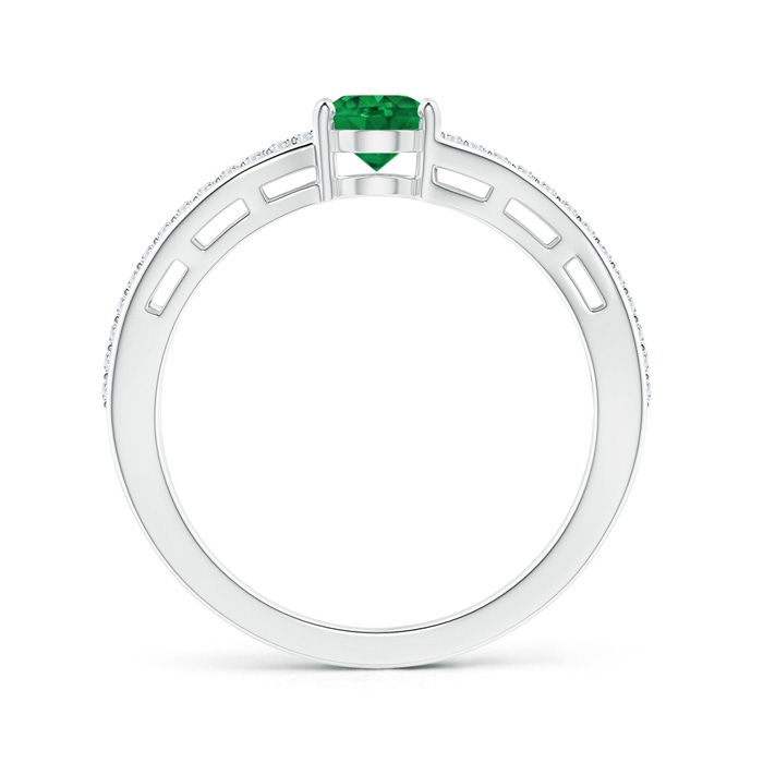 7x5mm AAA Solitaire Oval Emerald Bypass Ring with Diamond Accents in White Gold side-1