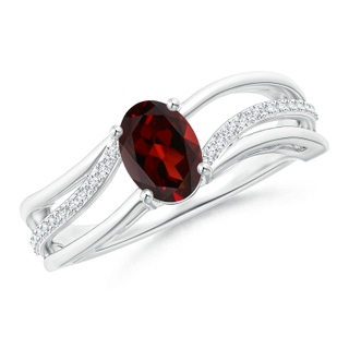 7x5mm AAA Solitaire Oval Garnet Bypass Ring with Diamond Accents in White Gold