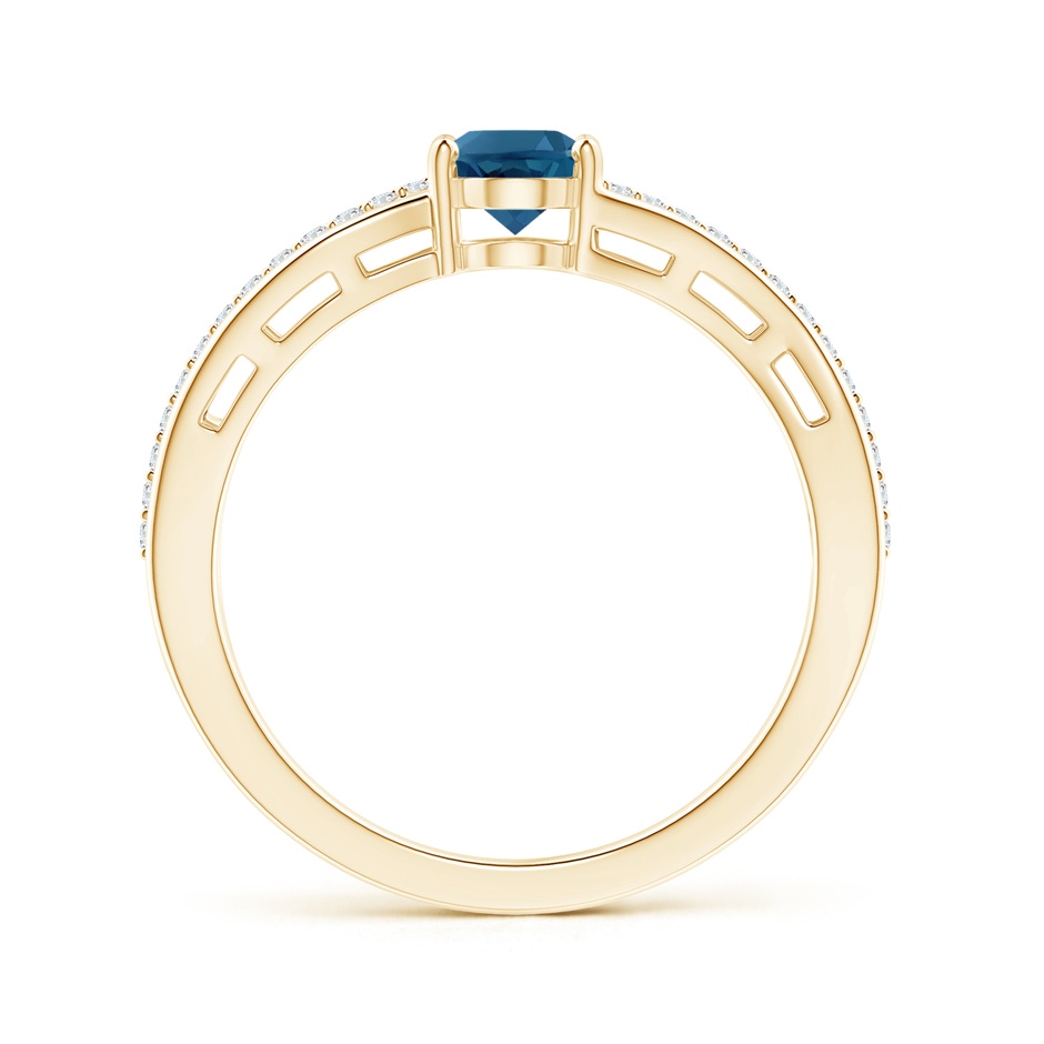 7x5mm AAA Solitaire Oval London Blue Topaz Bypass Ring with Diamonds in Yellow Gold product image