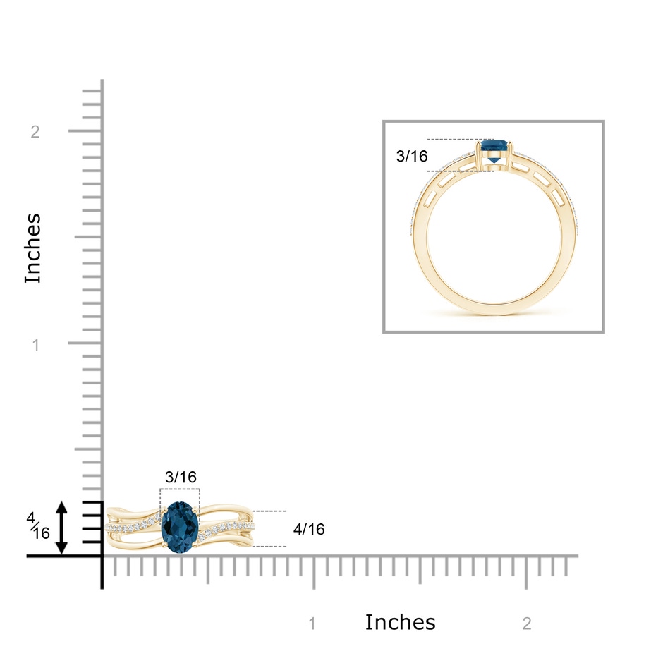 7x5mm AAA Solitaire Oval London Blue Topaz Bypass Ring with Diamonds in Yellow Gold product image