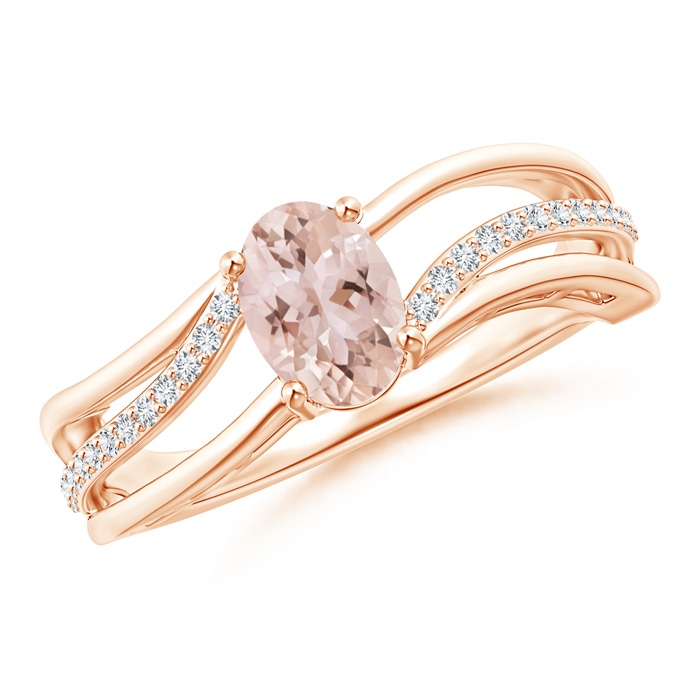 7x5mm AAA Solitaire Oval Morganite Bypass Ring with Diamond Accents in 10K Rose Gold