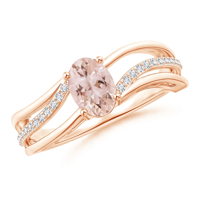 7x5mm AAA Solitaire Oval Morganite Bypass Ring with Diamond Accents in Rose Gold