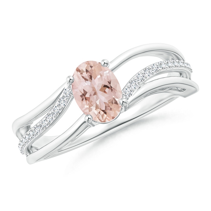 7x5mm AAA Solitaire Oval Morganite Bypass Ring with Diamond Accents in White Gold