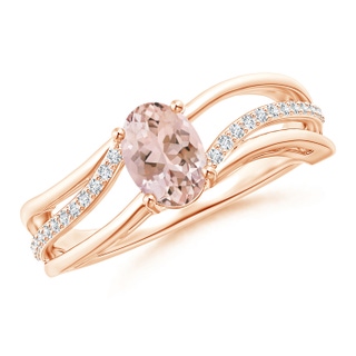 7x5mm AAAA Solitaire Oval Morganite Bypass Ring with Diamond Accents in Rose Gold