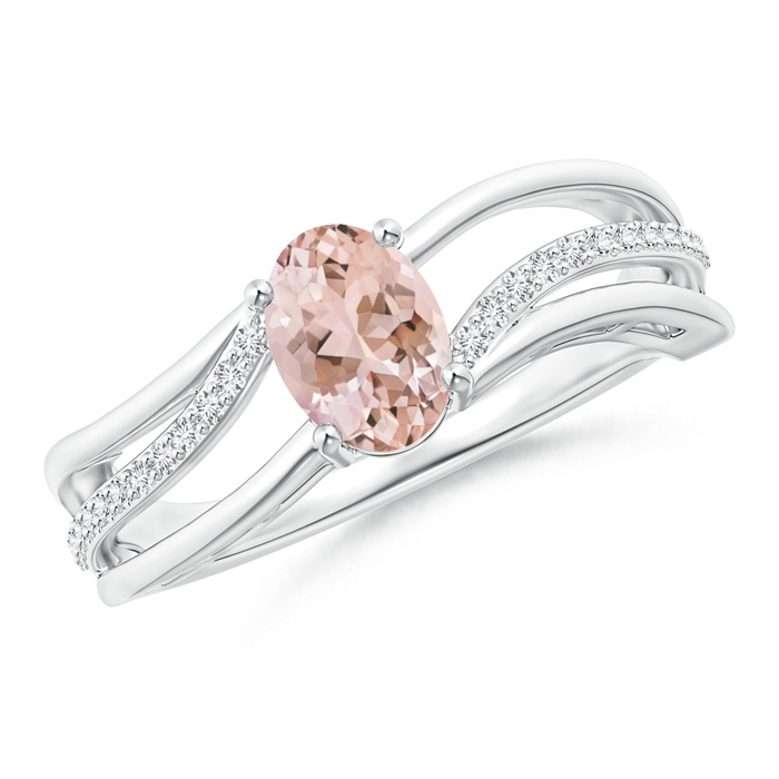 7x5mm AAAA Solitaire Oval Morganite Bypass Ring with Diamond Accents in White Gold