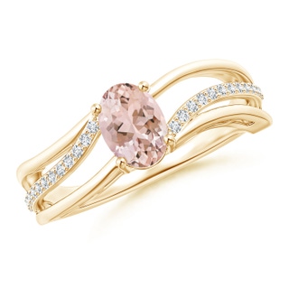 7x5mm AAAA Solitaire Oval Morganite Bypass Ring with Diamond Accents in Yellow Gold