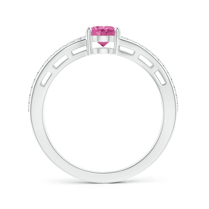 7x5mm AAA Solitaire Oval Pink Sapphire Bypass Ring with Diamond Accents in White Gold Product Image