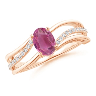 7x5mm AAA Solitaire Oval Pink Tourmaline Bypass Ring with Diamonds in Rose Gold