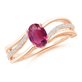 7x5mm AAAA Solitaire Oval Pink Tourmaline Bypass Ring with Diamonds in Rose Gold