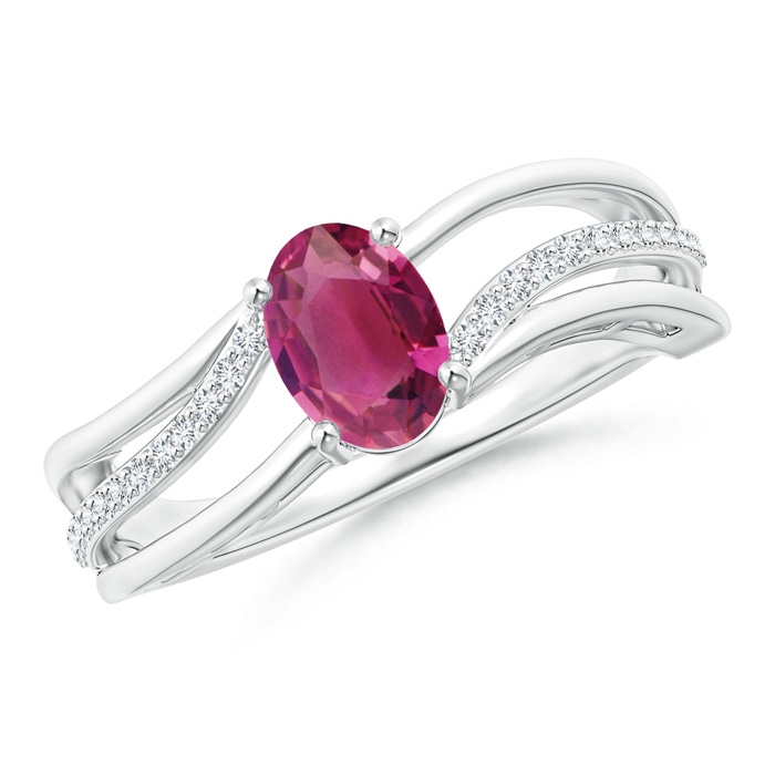 7x5mm AAAA Solitaire Oval Pink Tourmaline Bypass Ring with Diamonds in White Gold