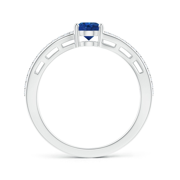 7x5mm AAA Solitaire Oval Sapphire Bypass Ring with Diamond Accents in White Gold Side-1