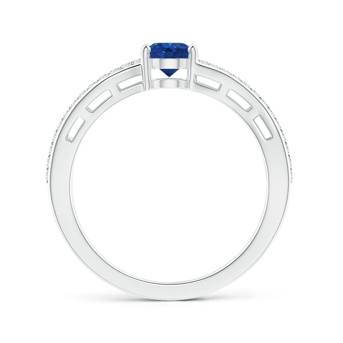 7x5mm AAA Solitaire Oval Sapphire Bypass Ring with Diamond Accents in White Gold side-1