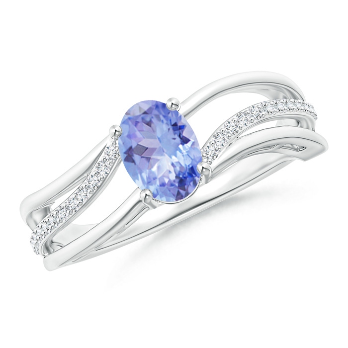 7x5mm A Solitaire Oval Tanzanite Bypass Ring with Diamond Accents in White Gold 