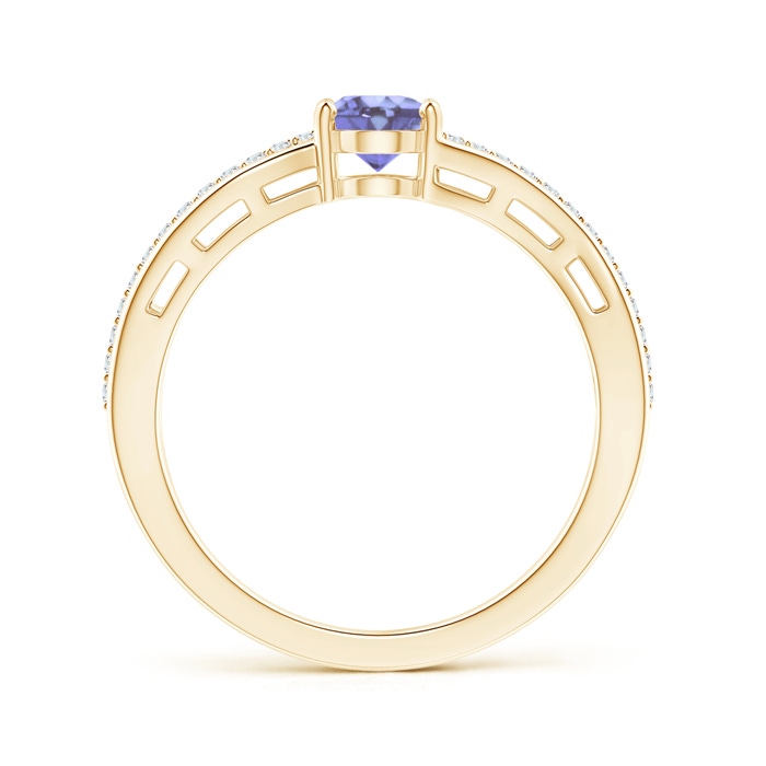 7x5mm A Solitaire Oval Tanzanite Bypass Ring with Diamond Accents in Yellow Gold side-1