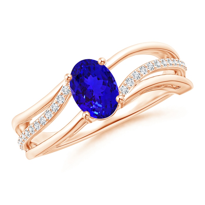7x5mm AAAA Solitaire Oval Tanzanite Bypass Ring with Diamond Accents in Rose Gold
