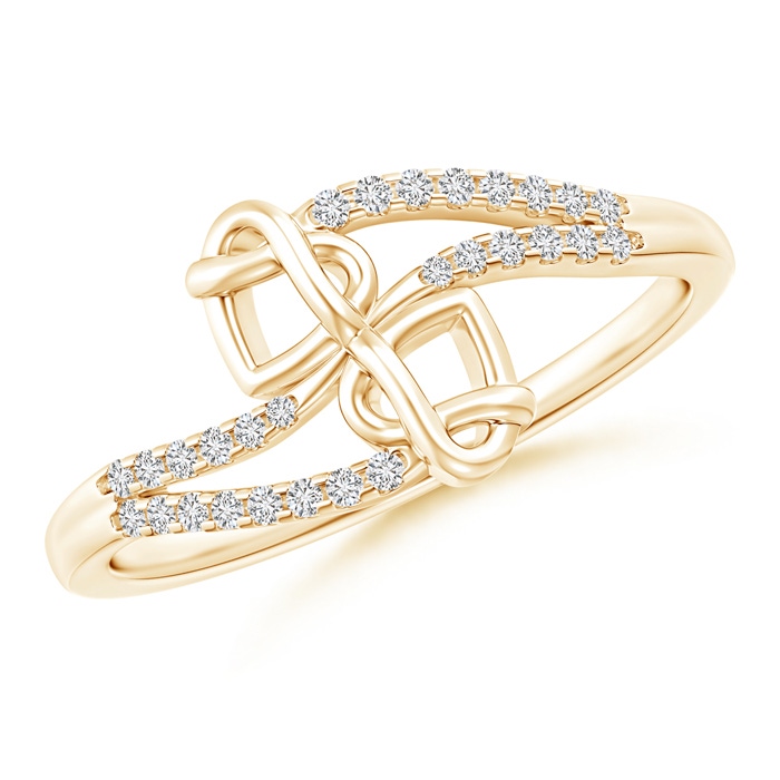 1mm HSI2 Diamond Knotted Twin Heart Split Shank Ring in Yellow Gold