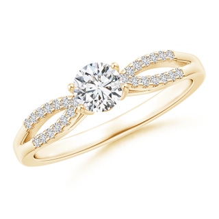 4.6mm HSI2 Solitaire Diamond Split Shank Ring with Knotted Heart Motif in 9K Yellow Gold
