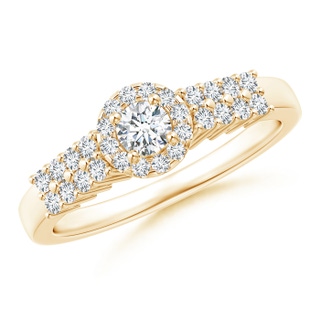 3.5mm GVS2 Round Diamond Classic Halo Ring With Pretzel Heart Motif in Yellow Gold