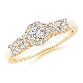 3.5mm HSI2 Round Diamond Classic Halo Ring With Pretzel Heart Motif in Yellow Gold