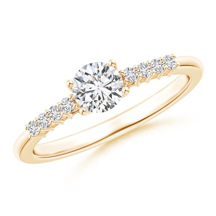 3.5mm HSI2 Round Diamond Classic Solitaire Ring With Pretzel Heart Motif in Yellow Gold 