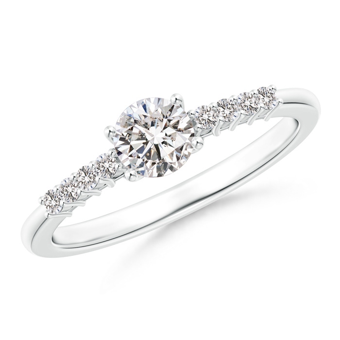 3.5mm IJI1I2 Round Diamond Classic Solitaire Ring With Pretzel Heart Motif in White Gold 