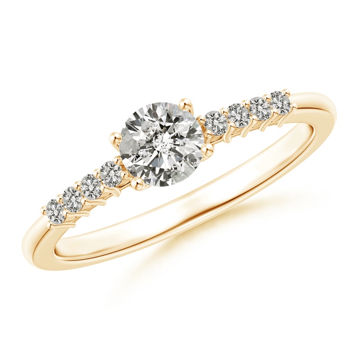 3.5mm KI3 Round Diamond Classic Solitaire Ring With Pretzel Heart Motif in Yellow Gold 
