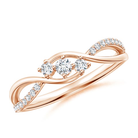 2.5mm GVS2 Diamond Infinity Twist Three Stone Bypass Ring in Rose Gold
