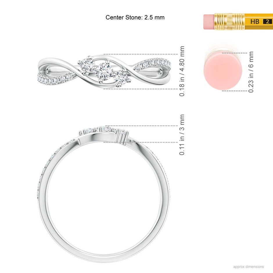 2.5mm GVS2 Diamond Infinity Twist Three Stone Bypass Ring in White Gold ruler