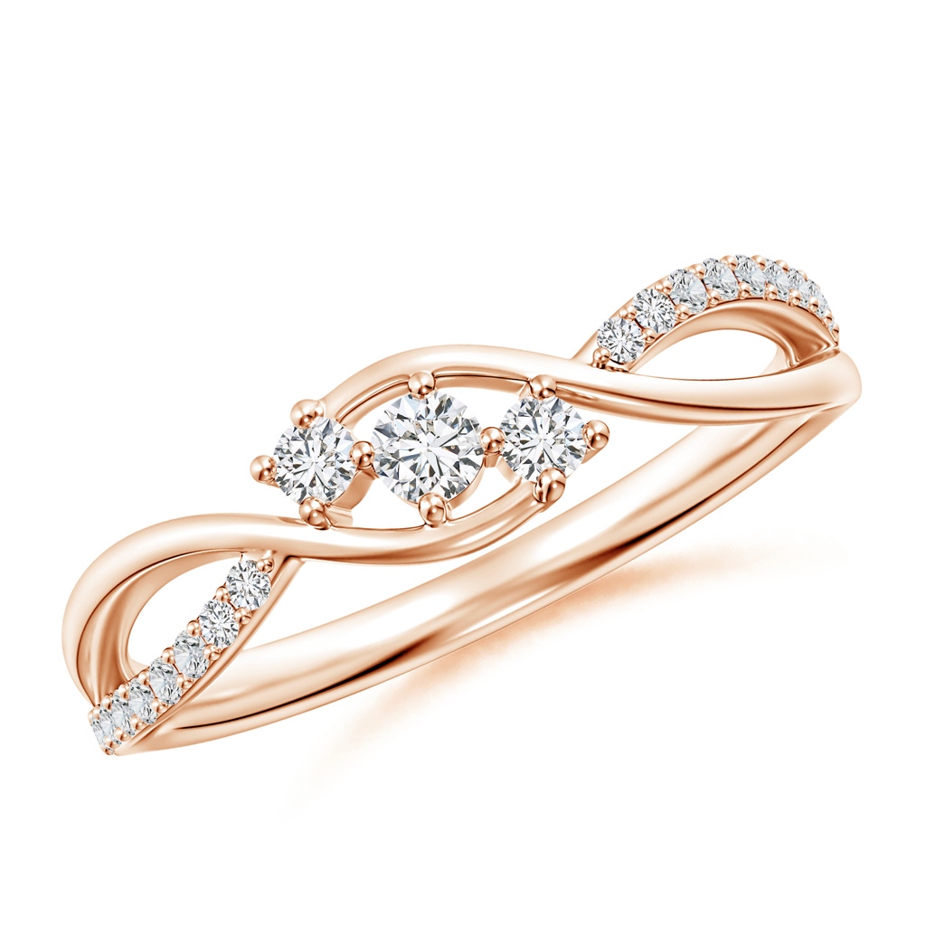 2.5mm HSI2 Diamond Infinity Twist Three Stone Bypass Ring in Rose Gold