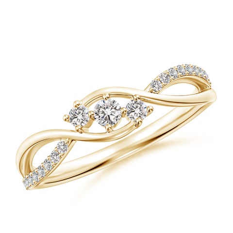 2.5mm IJI1I2 Diamond Infinity Twist Three Stone Bypass Ring in Yellow Gold
