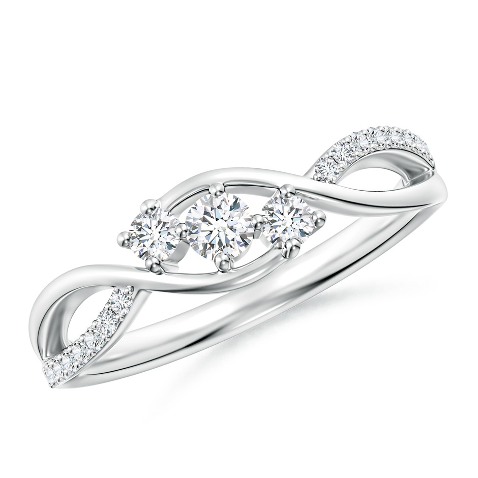 3.2mm GVS2 Diamond Infinity Twist Three Stone Bypass Ring in White Gold 