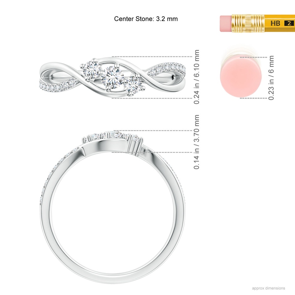 3.2mm GVS2 Diamond Infinity Twist Three Stone Bypass Ring in White Gold ruler