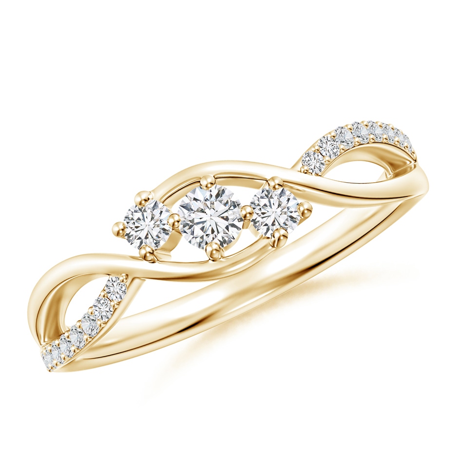 3.2mm HSI2 Diamond Infinity Twist Three Stone Bypass Ring in Yellow Gold 