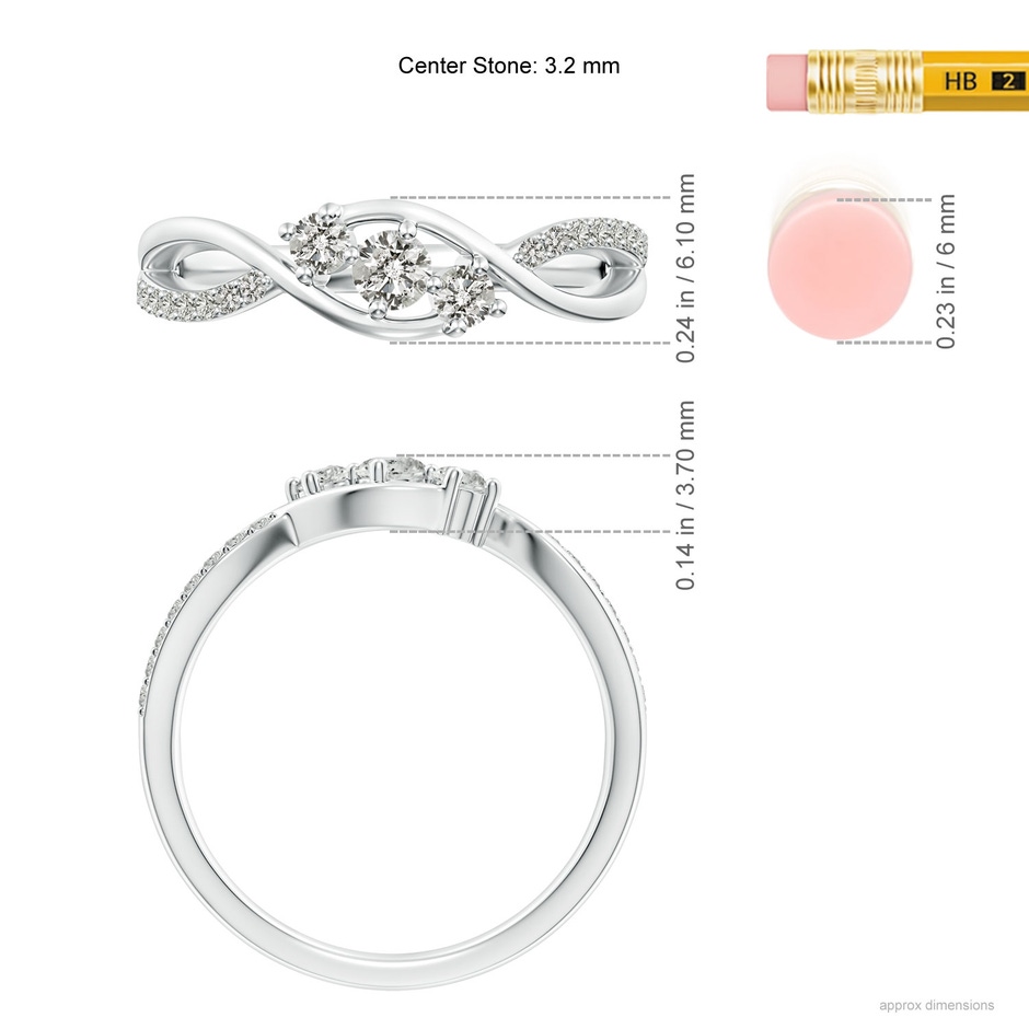 3.2mm KI3 Diamond Infinity Twist Three Stone Bypass Ring in S999 Silver ruler