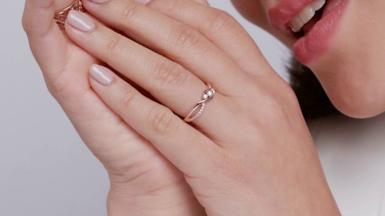 Diamond Infinity Twist Three Stone Bypass Ring in 14K Yellow