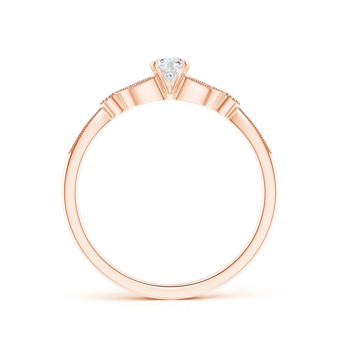 Solitaire Natural Diamond Leaf Engagement Ring with Milgrain