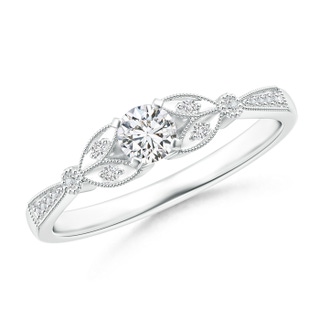 3.8mm HSI2 Solitaire Diamond Leaf Engagement Ring with Milgrain in 18K White Gold